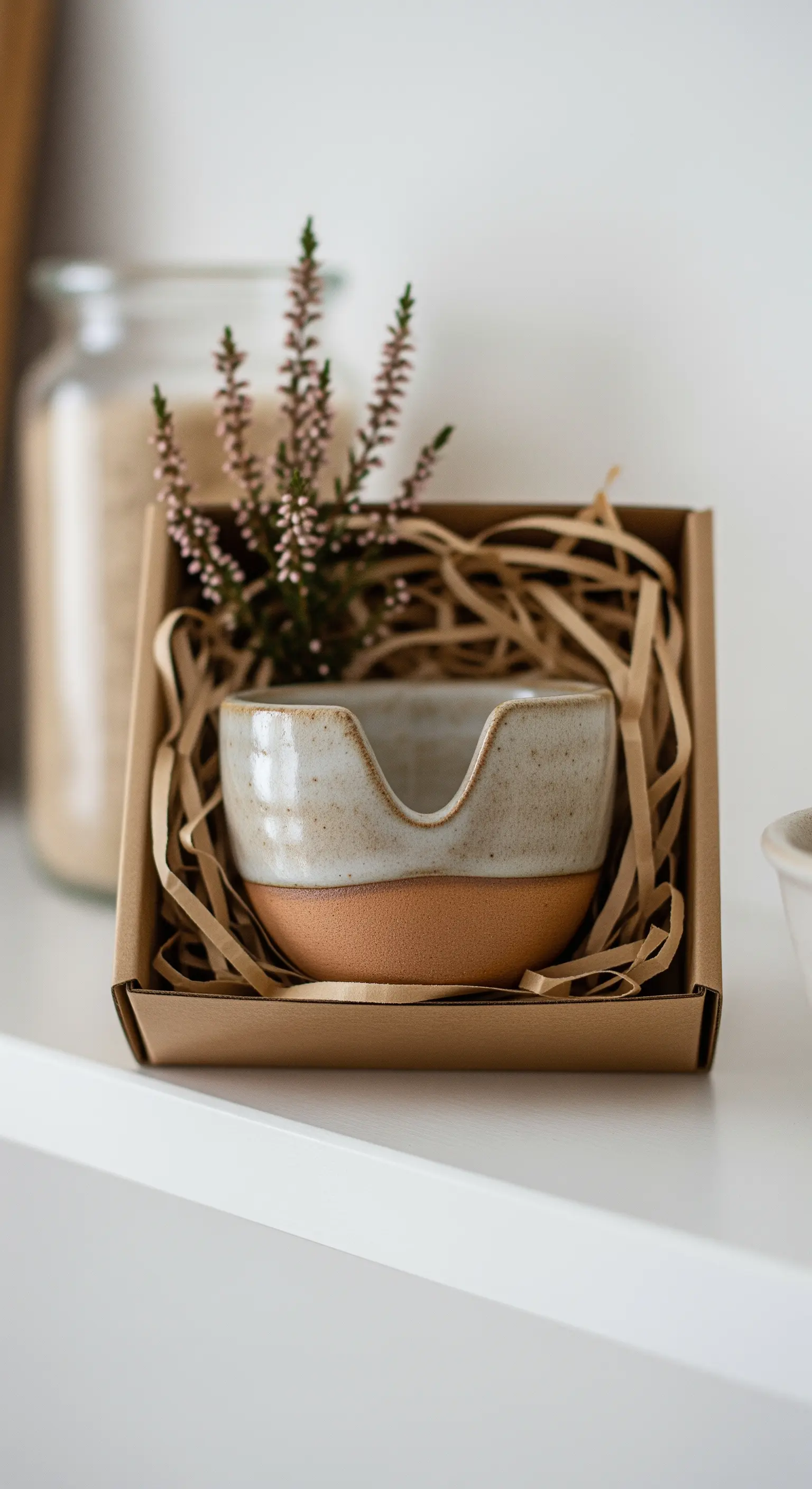 Piccola ciotola in ceramica bicolore, con interno smaltato e base in terracotta, in una scatola regalo.