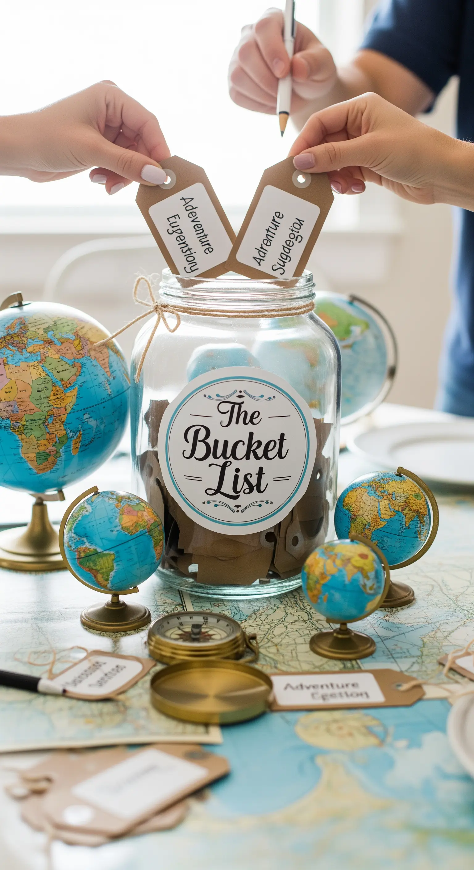 Vaso di vetro 'The Bucket List' per raccogliere suggerimenti di avventure dagli invitati