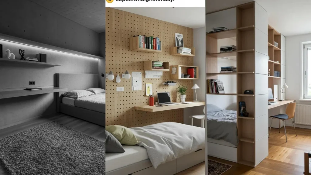 Diverse camere da letto con scrivanie integrate vicino al letto, perfette per lo smart working.
