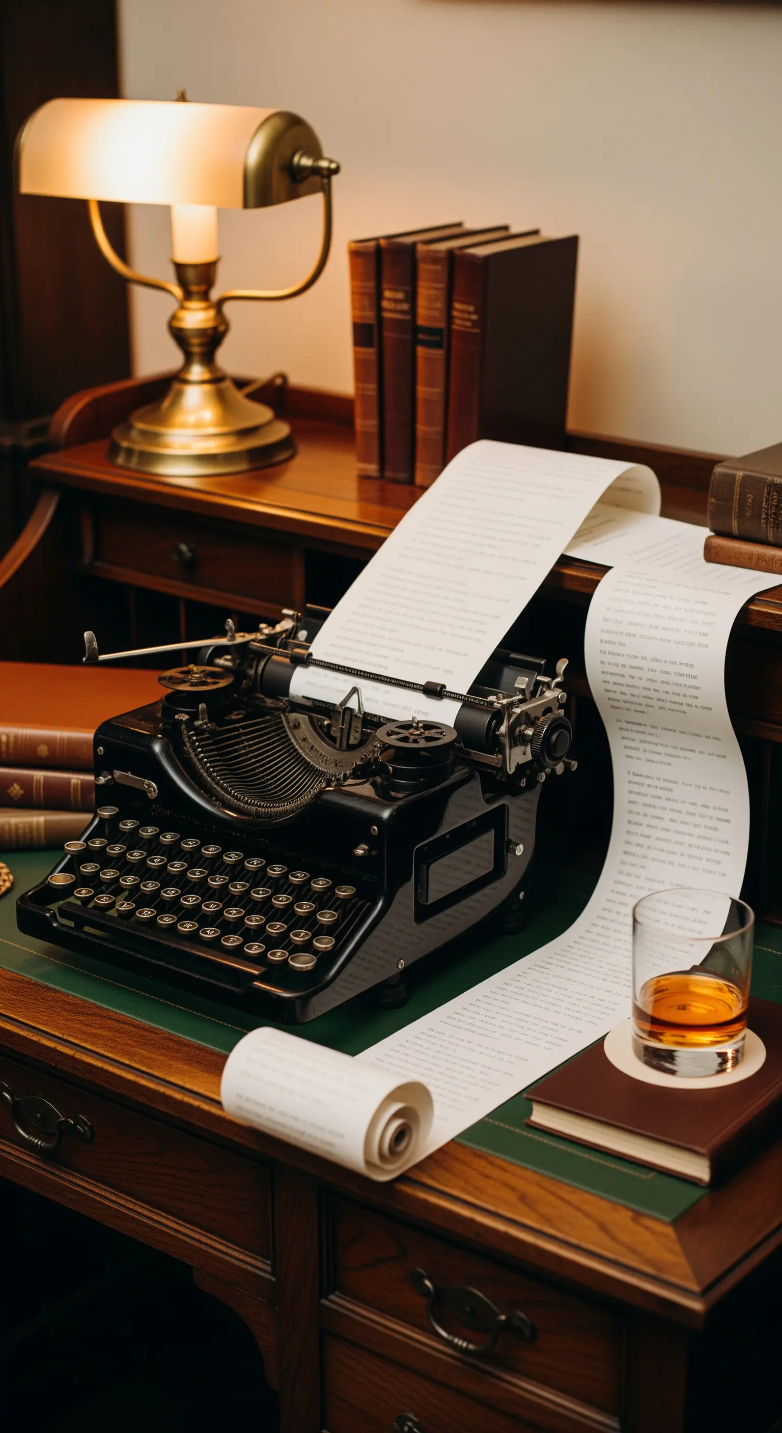 Macchina da scrivere vintage con un lungo rotolo di carta per messaggi