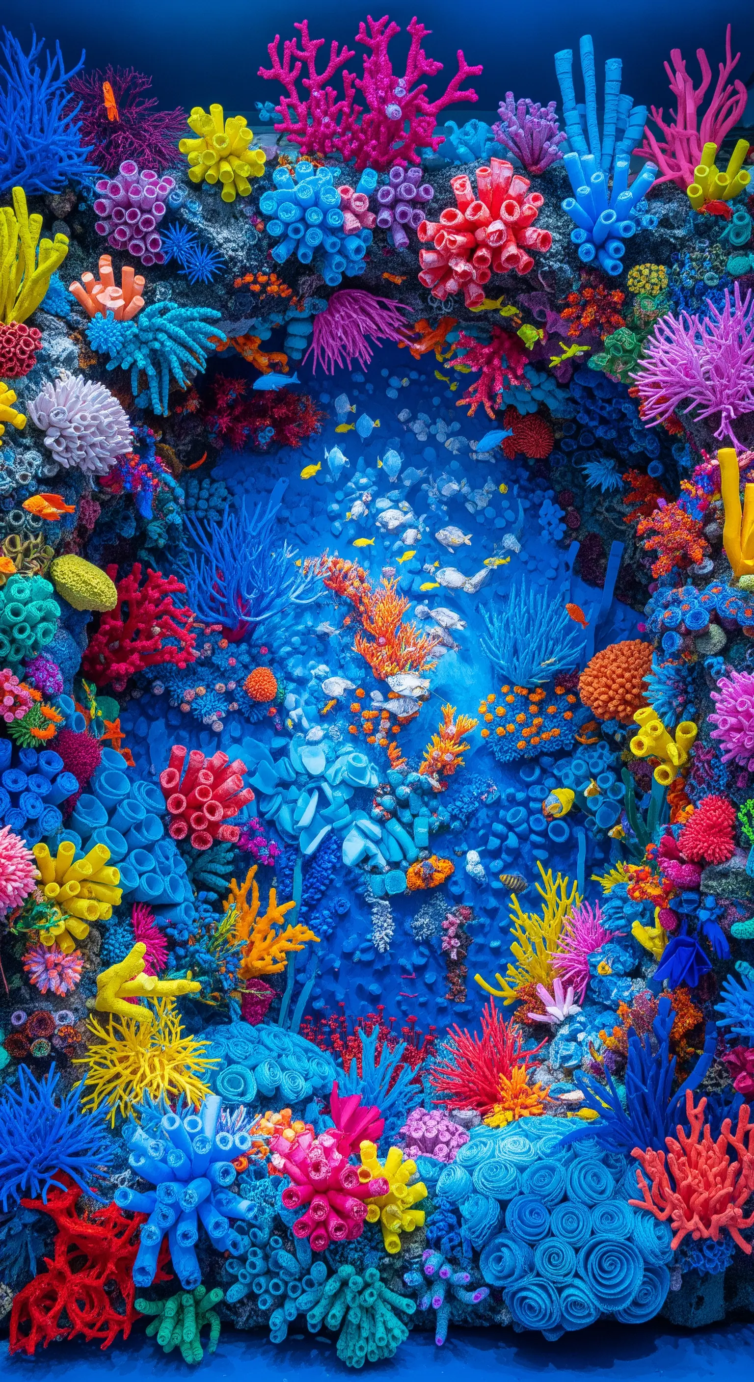 Una complessa e coloratissima barriera corallina 3D realizzata interamente con la carta.