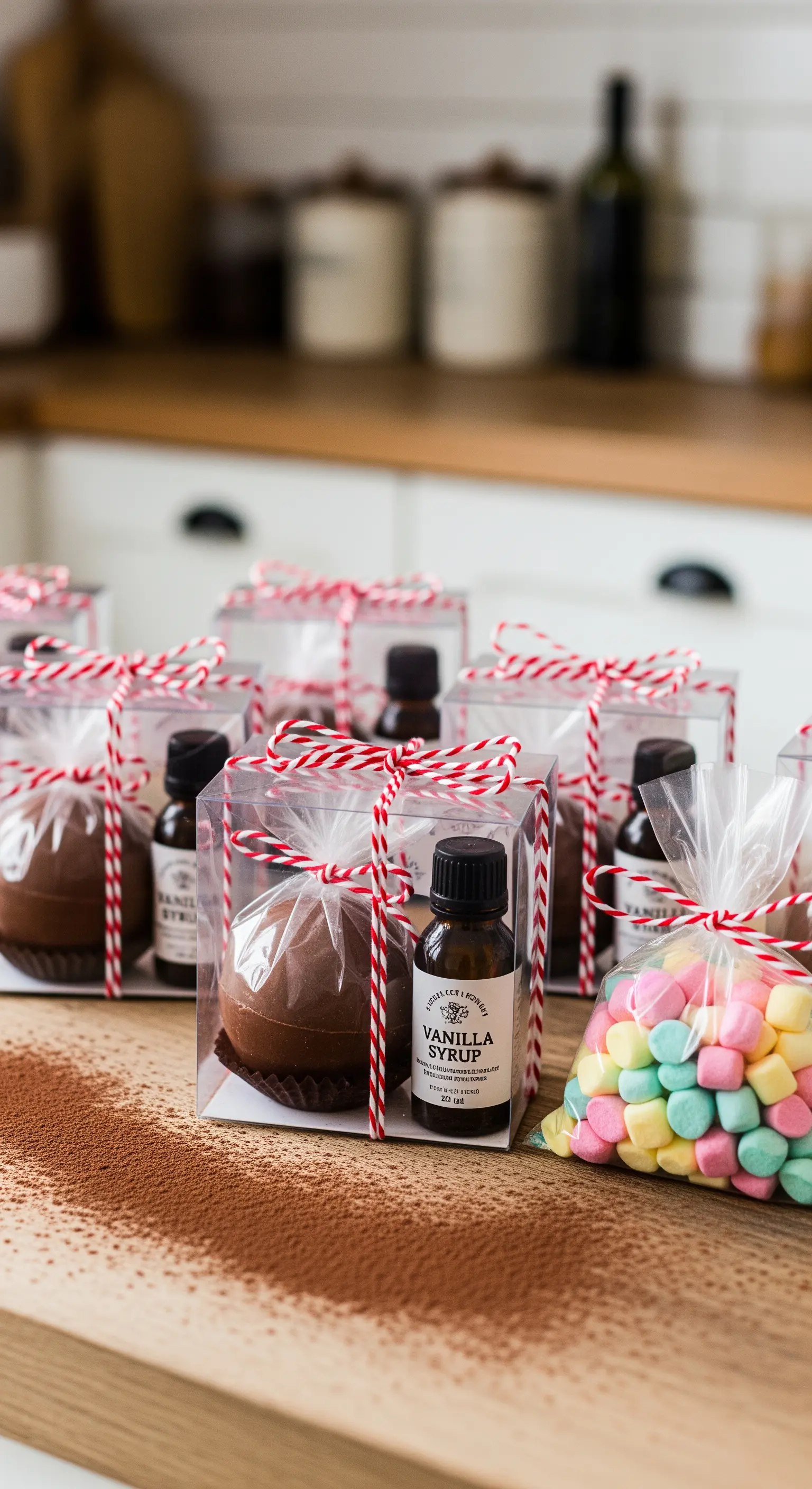 Kit fai-da-te per cioccolata calda con bombe di cioccolato, sciroppo e marshmallow