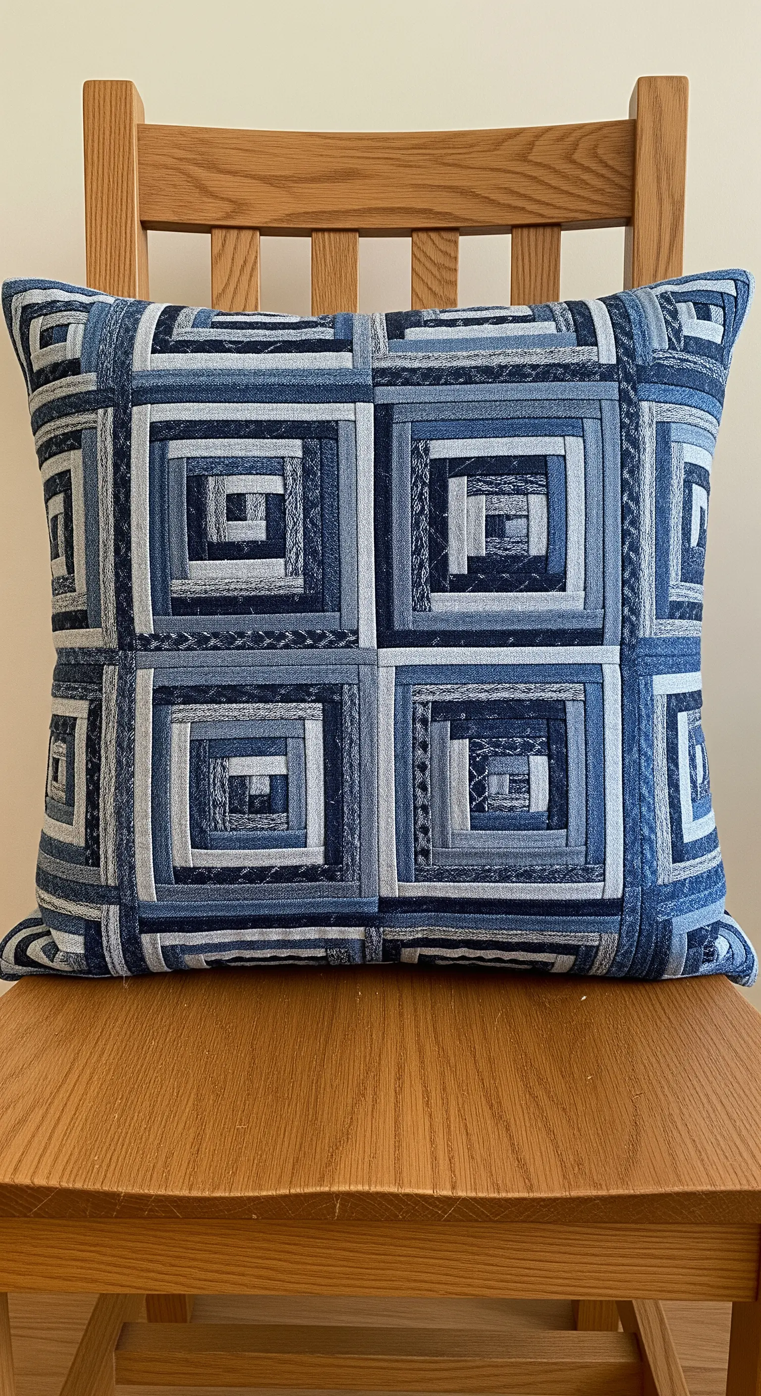 Cuscino patchwork realizzato con quattro blocchi 
