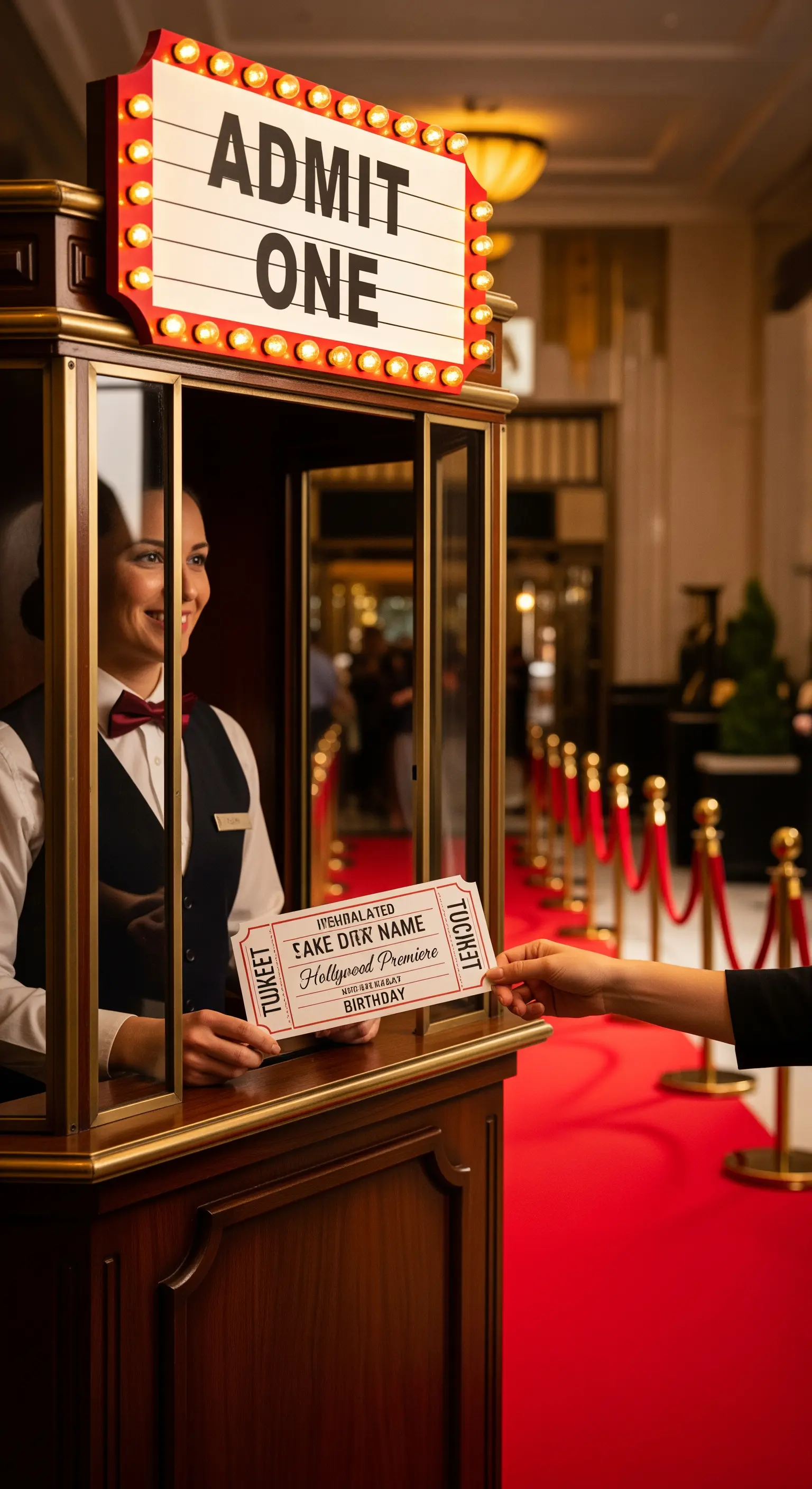 Finto botteghino del cinema per l'ingresso degli ospiti a una festa a tema.