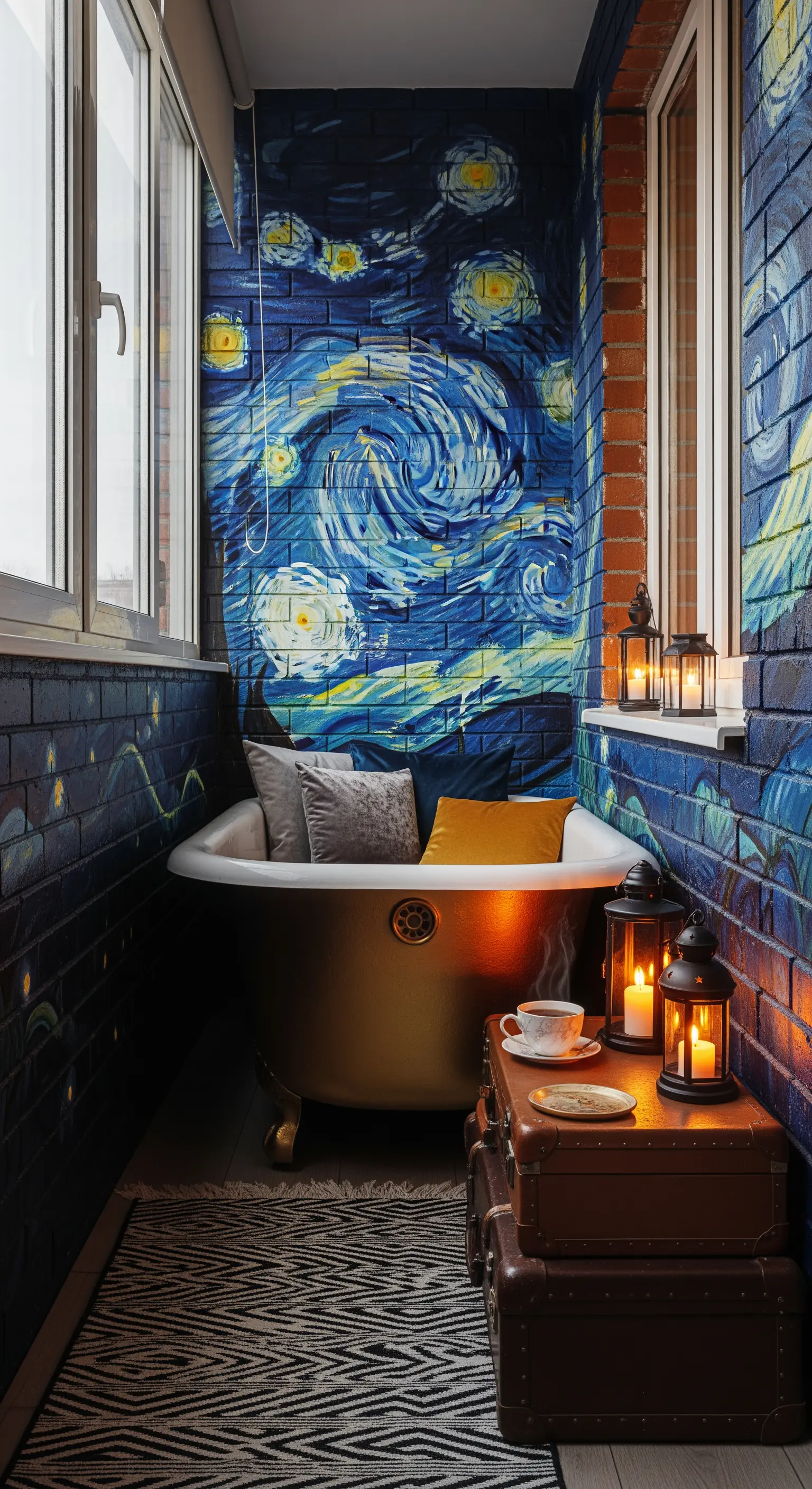 Balcone stretto con murale 